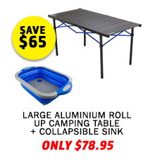 Large Aluminium Roll Up Camping Table + Collapsible Sink