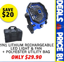 2in1 Lithium Rechargeable LED Light & Fan + Polyester Utility Bag