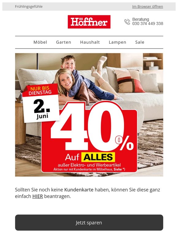 🌻 Nur jetzt: 40%* auf ALLES – Ihr exklusiver Vorteil im Höffner Möbelhaus!