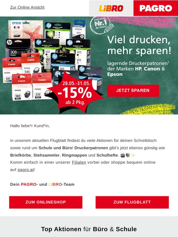 Nur noch bis morgen: –15 % ab 2 Pkg. Druckerpatronen! 🖨️✨