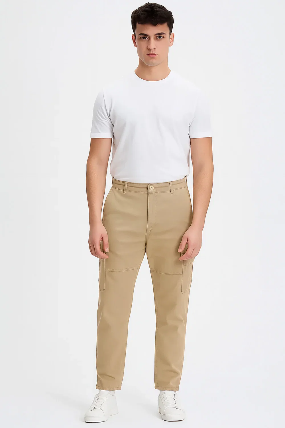 Image of Men's Fire Trap Cargo Combat Trousers – Cotton Chino Denim-Style Work Pants with Pockets