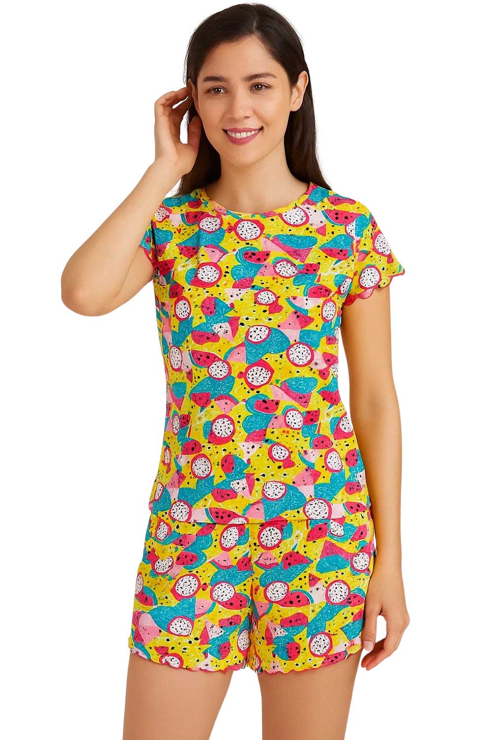 Image of Ladies Fruit Print Pyjama Short Set