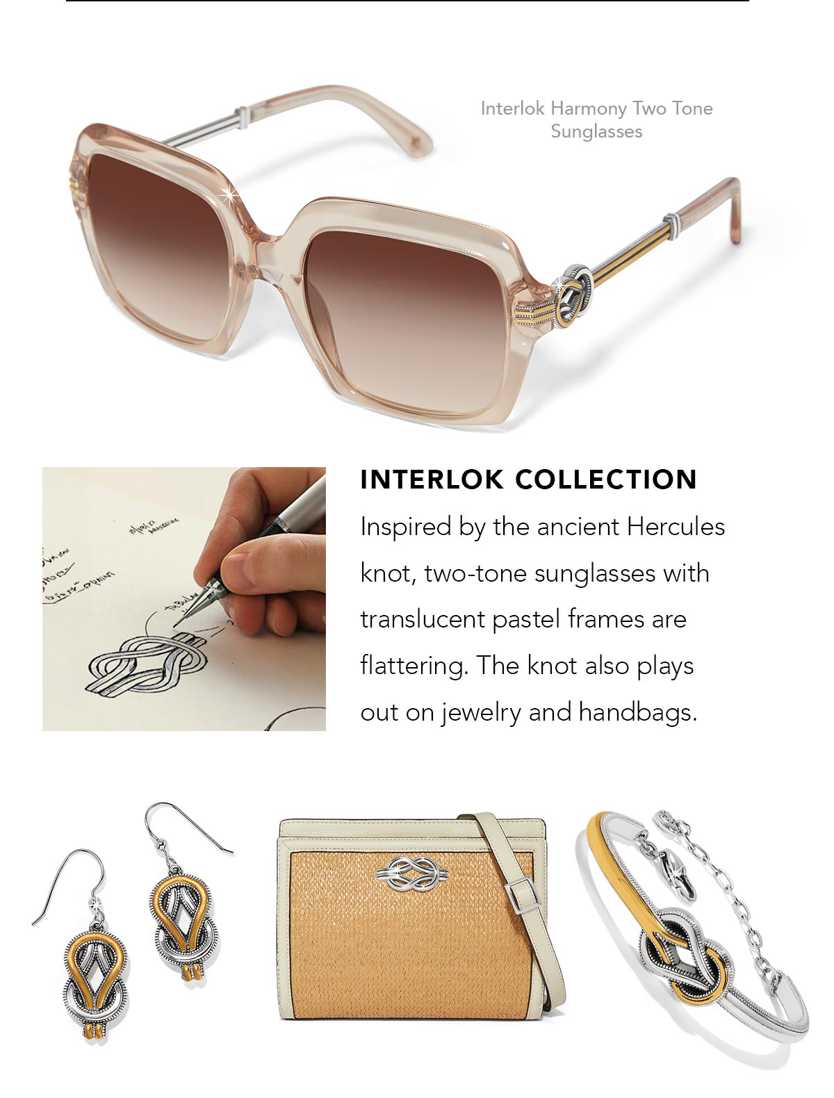 Interlok Harmony Two-Tone Sunglasses - Interlok Collection - Inspired by the ancient Hercules knot, two-tone sunglasses with translucent pastel frames are flattering. The knot also plays out on jewelry and handbags. - Shop Now