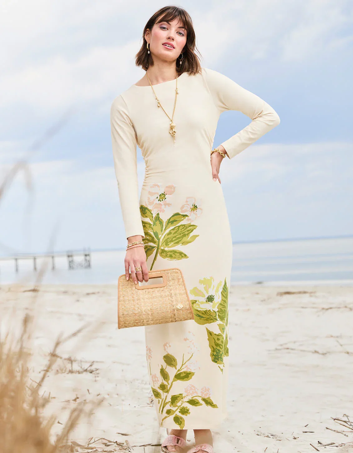 Image of Bria Midi Dress Seawall Blooms Green