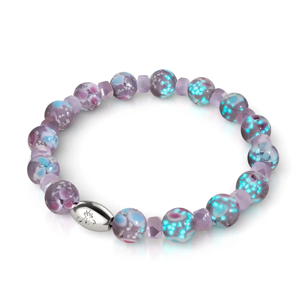 Image of NOGU Purple Orchid | .925 Sterling Silver | Firefly Glass Blossom Bracelet in Lavender Turquoise Silver