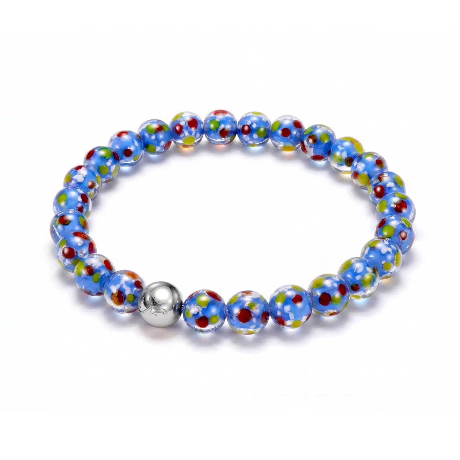 Image of NOGU Blueberry Pop | Firefly Glass Polka Dot Bracelet in Blue Red Yellow