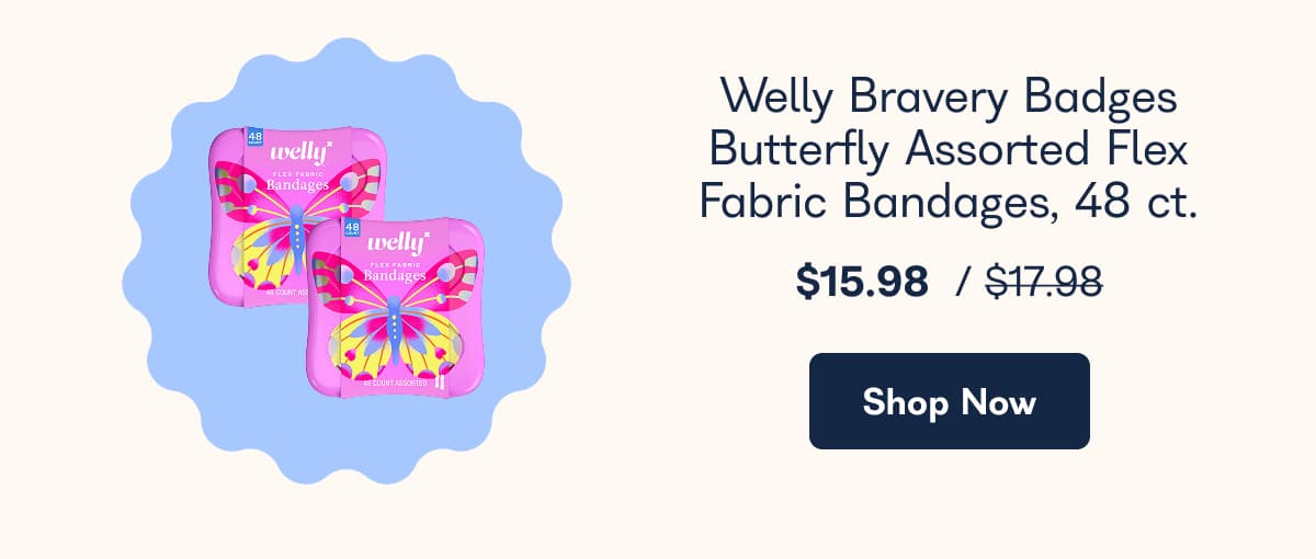 Welly Bravery Badges Butterfly Assorted Flex Fabric Bandages, 48 ct.