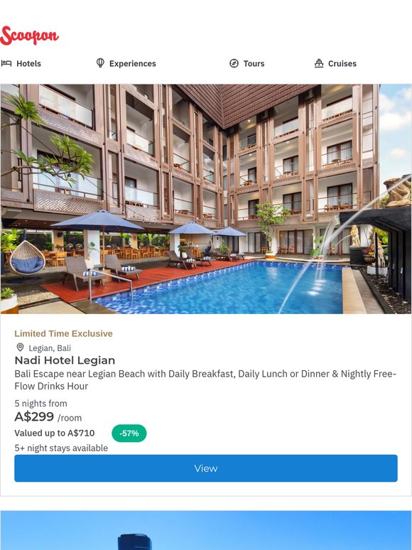Bali Stay near Legian Beach w. Daily Lunch or Dinner & Daily Free-Flow Drinks Hour