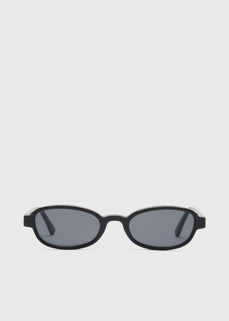 Black Slim Oval Sunglasses