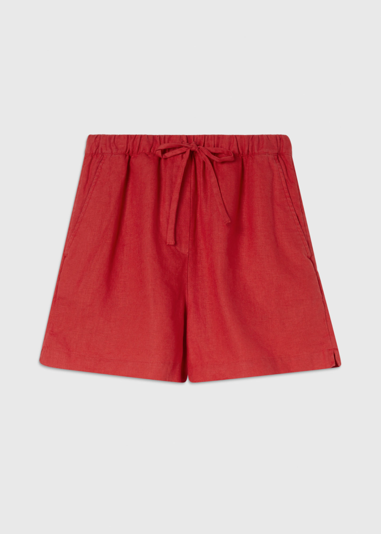 Red Linen Elasticated Short