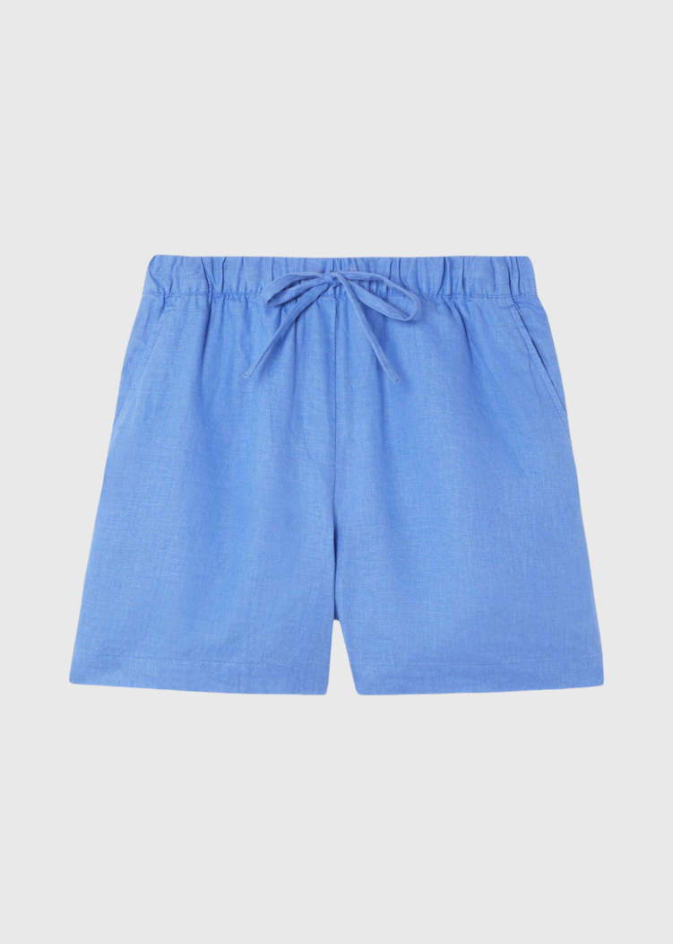 Blue Linen Elasticated Short