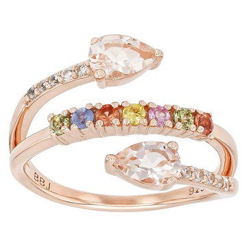 Morganite With Multi Color Sapphire And White Zircon 18k Rose Gold Over Sterling Silver Ring