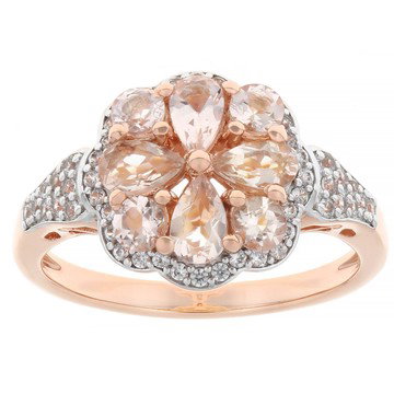 Peach Morganite With White Zircon 18k Rose Gold Over Sterling Silver Ring 1.42ctw