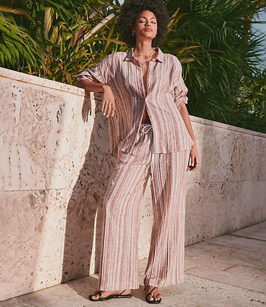 Lou & Grey Striped Linen Cotton Wide Leg Crop Pants