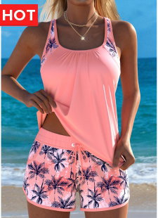 Dusty Pink Mid Waisted Patchwork Tankini Set