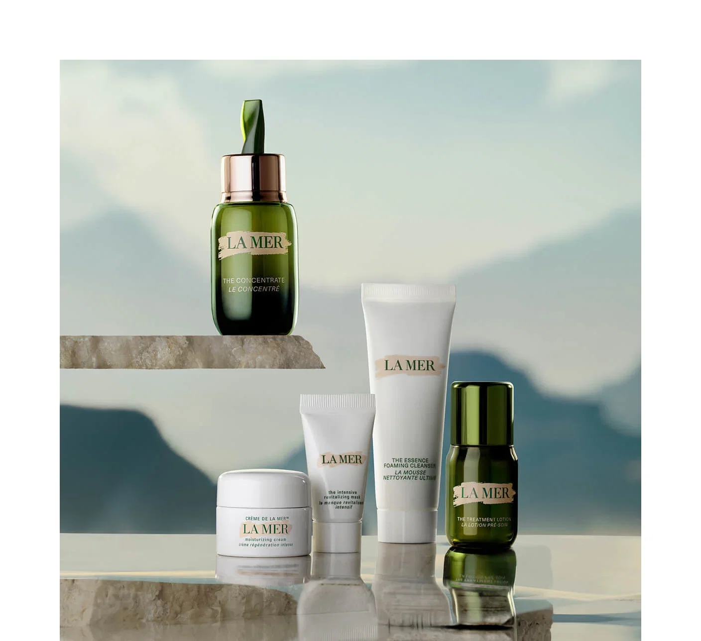 LA MER THE CONCENTRATE LE CONCENTRÉ | CRÈME DE LA MER™ LA MER moisturizing cream crème régénération intense | LA MER the intensive revitalizing mask le masque rovitalisant intensif | LA MER THE ESSENCE FOAMING CLEANSER LA MOUSSE NETTOYANTE ULTIMI | LA MER THE TREATMENT LOTION LA LOTION PRE-SOM
