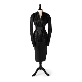 A Rick Owens Black Leather Skirt Suit
