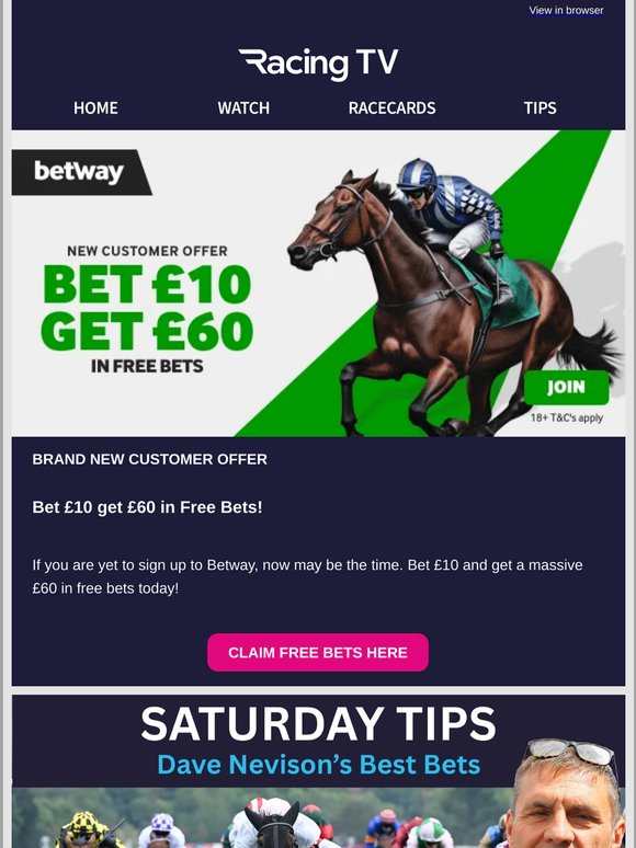 —, get £60 in free bets with Betway
