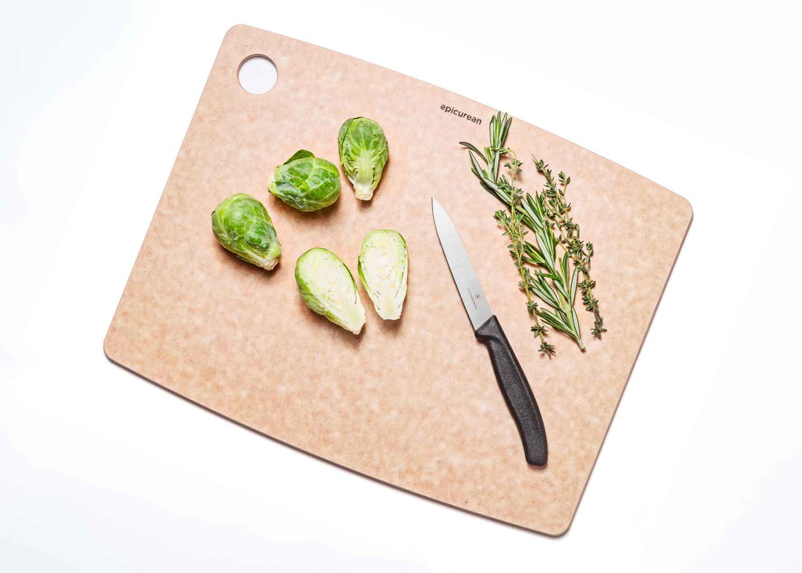 Kitchen Series Cutting Board with Brussel sprouts cut in half.