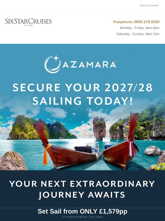 Secure your 2027/28 sailing from £1,579pp!