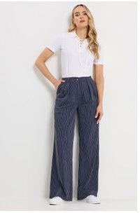 LTS Tall Navy Blue Pinstripe Wide Leg Trousers