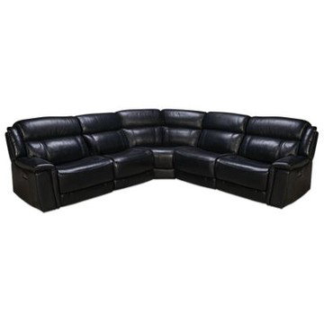 Jaylen Leather Power 5 Piece Reclining Sectional - 3 Recliners - Tilt Power Headrest - Pillow-Top Arms - Channel-Tufted Backs
