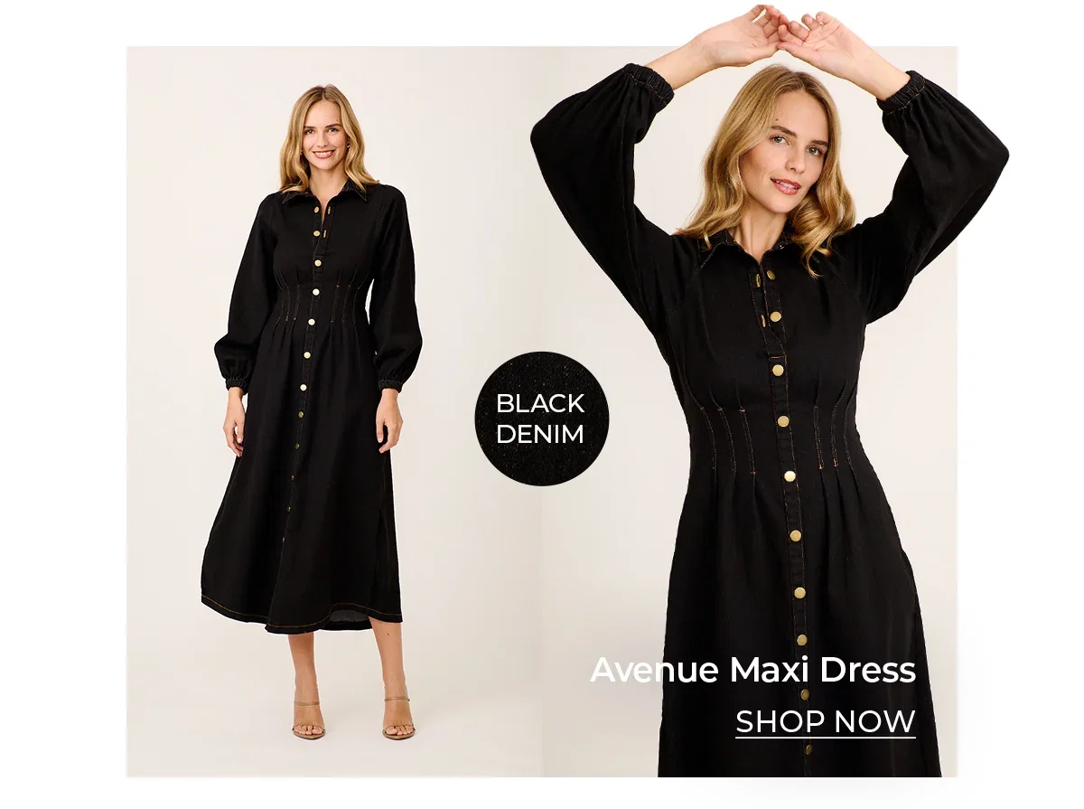 Avenue Maxi Dress in Black Demin