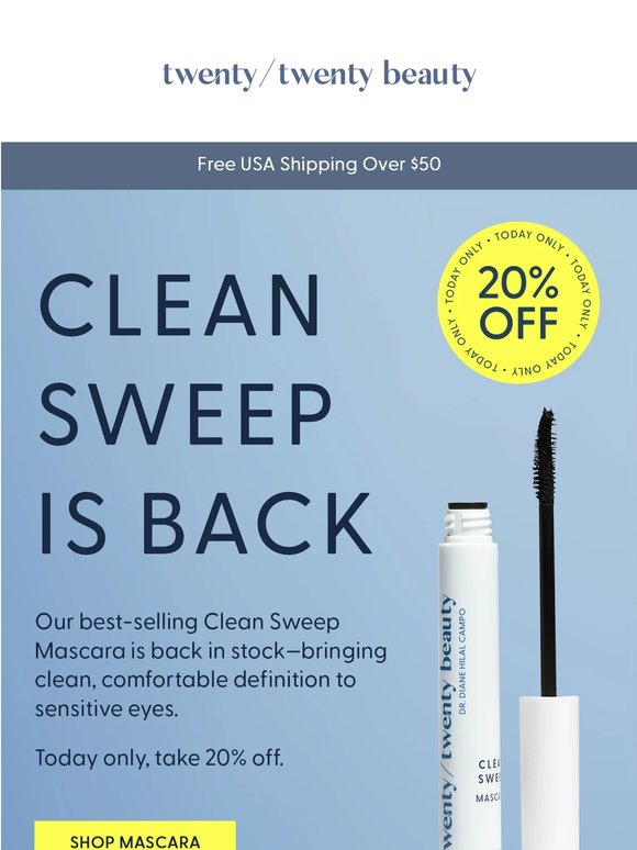 Today Only: 20% Off Clean Sweep Mascara 🖤