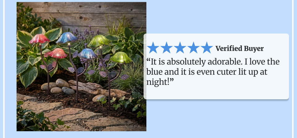 Solar-Powered Double Mushroom Stake – Pink, Green, and Blue
