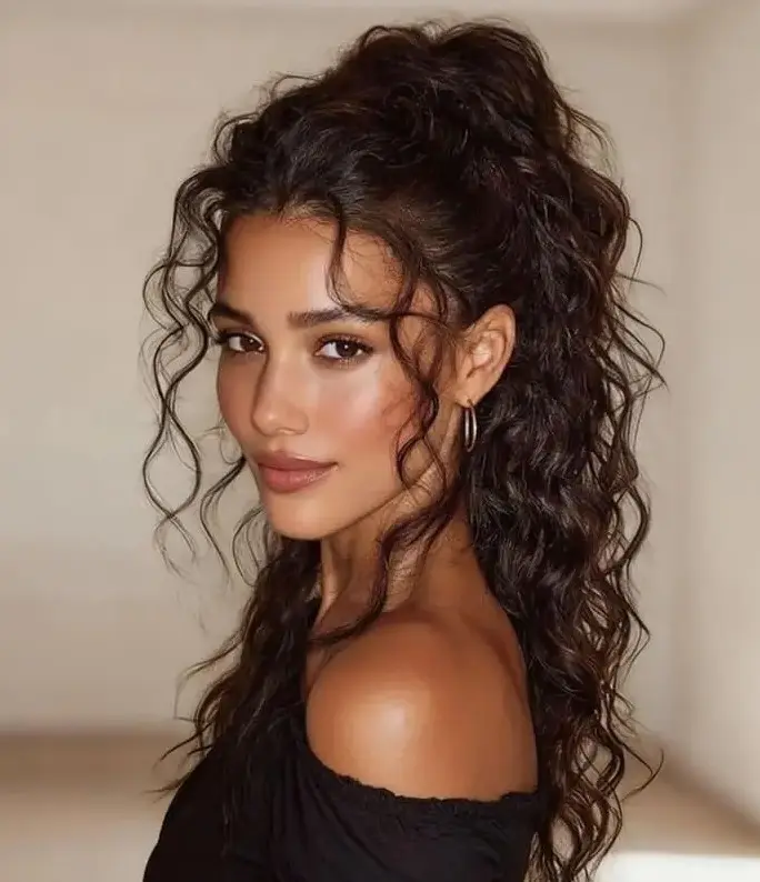 Chocolate Brown Long Loose Curly Human Hair Wig Glueless Wear And Go Fluffy Messy Curly Wave Wig Pre Plucked For Black Women