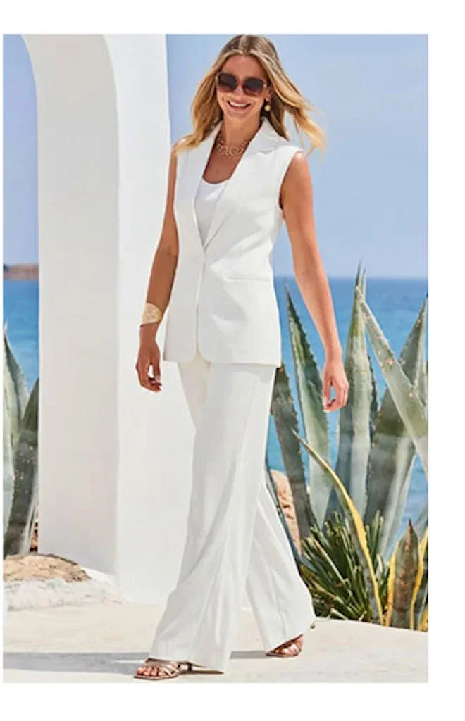 Ivory Longline Sleeveless Blazer