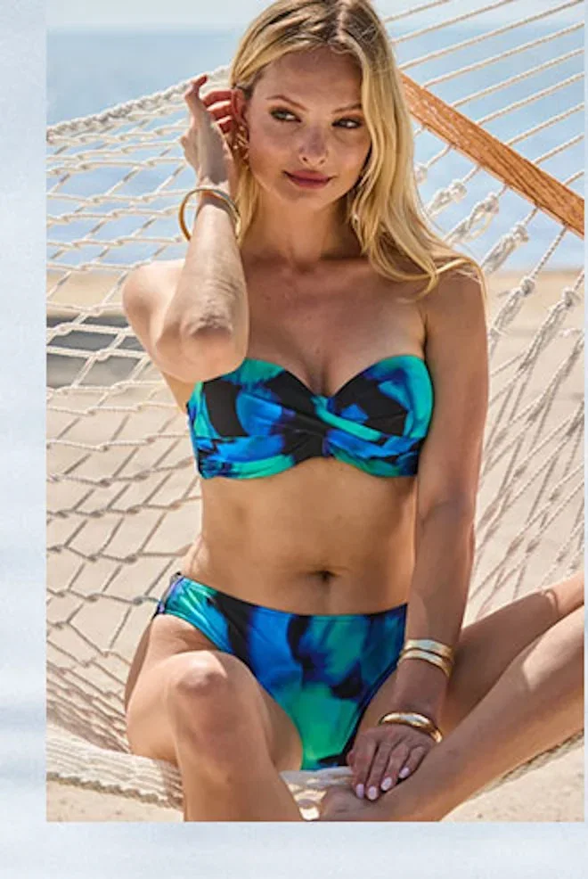 Black & Green Floral Print Twist Front Bikini Top