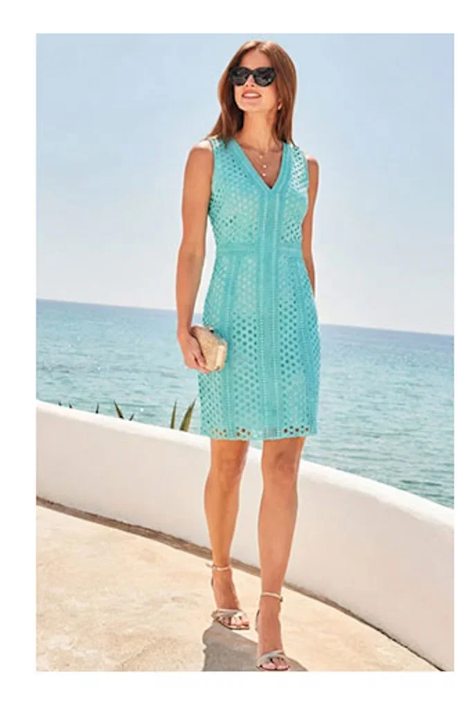 Aqua Blue Lace Shift Dress
