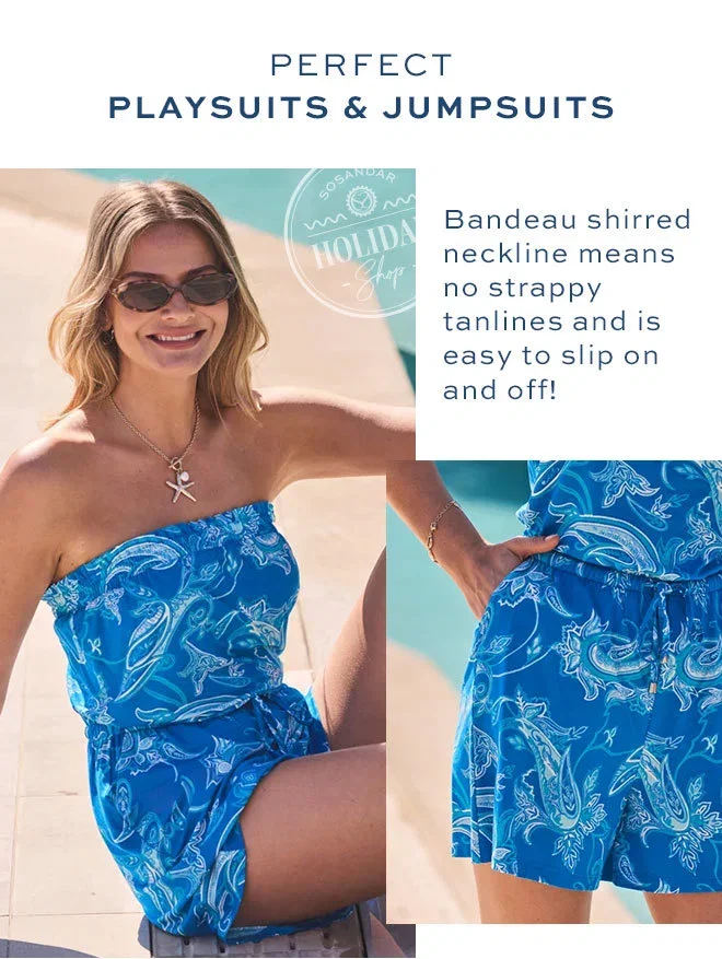 Blue Paisley Print Bandeau Stretch Waist Playsuit
