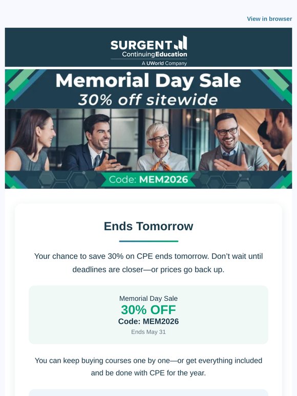 Hurry, —! Memorial Day Sale Ends Tomorrow 🎉
