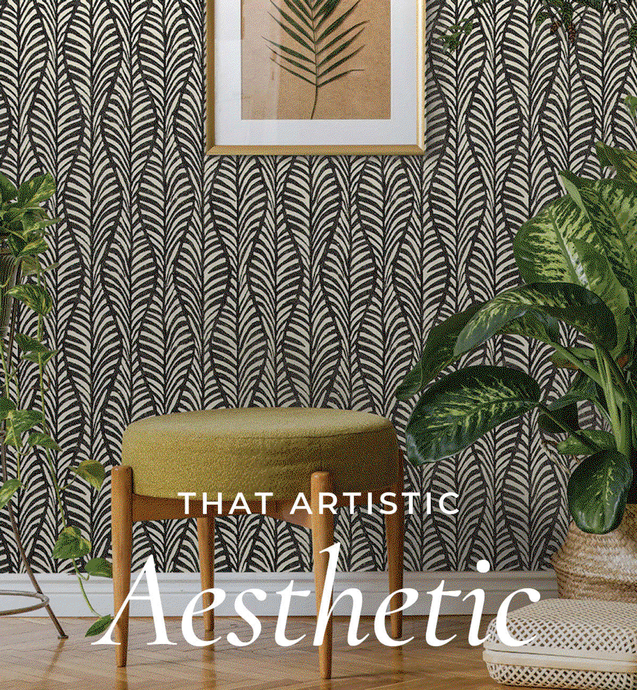Gif image of Tempaper boho styled wallpaper with text overlay "That Artistic Aesthetic"