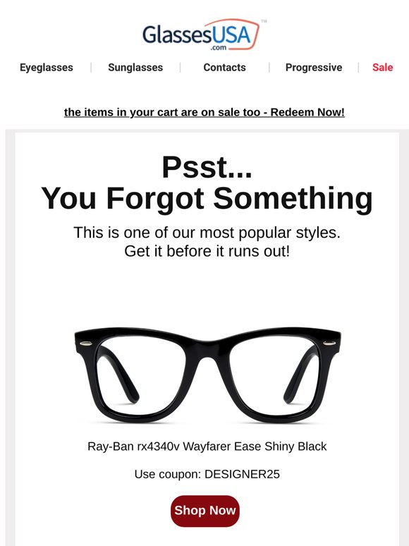 These Ray-Ban frames are selling fast, shop now for 25% off