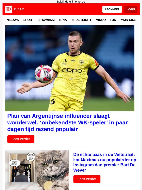 Plan van Argentijnse influencer slaagt wonderwel: ‘onbekendste WK-speler’ in paar dagen tijd razend populair | De echte baas in de Wetstraat: kat Maximus nu populairder op Instagram dan premier Bart De Wever | KIJK. Vrouw in VS krijgt boete voor rijden met telefoon in haar rechterhand, er is echter een klein probleempje