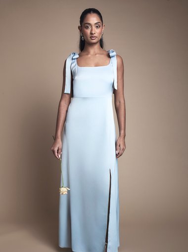 Satin Tie Shoulder Midi Bridesmaid Dress