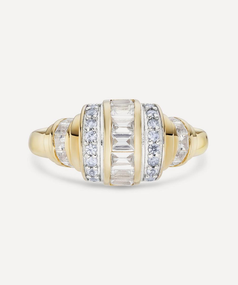Laura Vann Mixed Metal Blue Stone and White Topaz Tank Ring