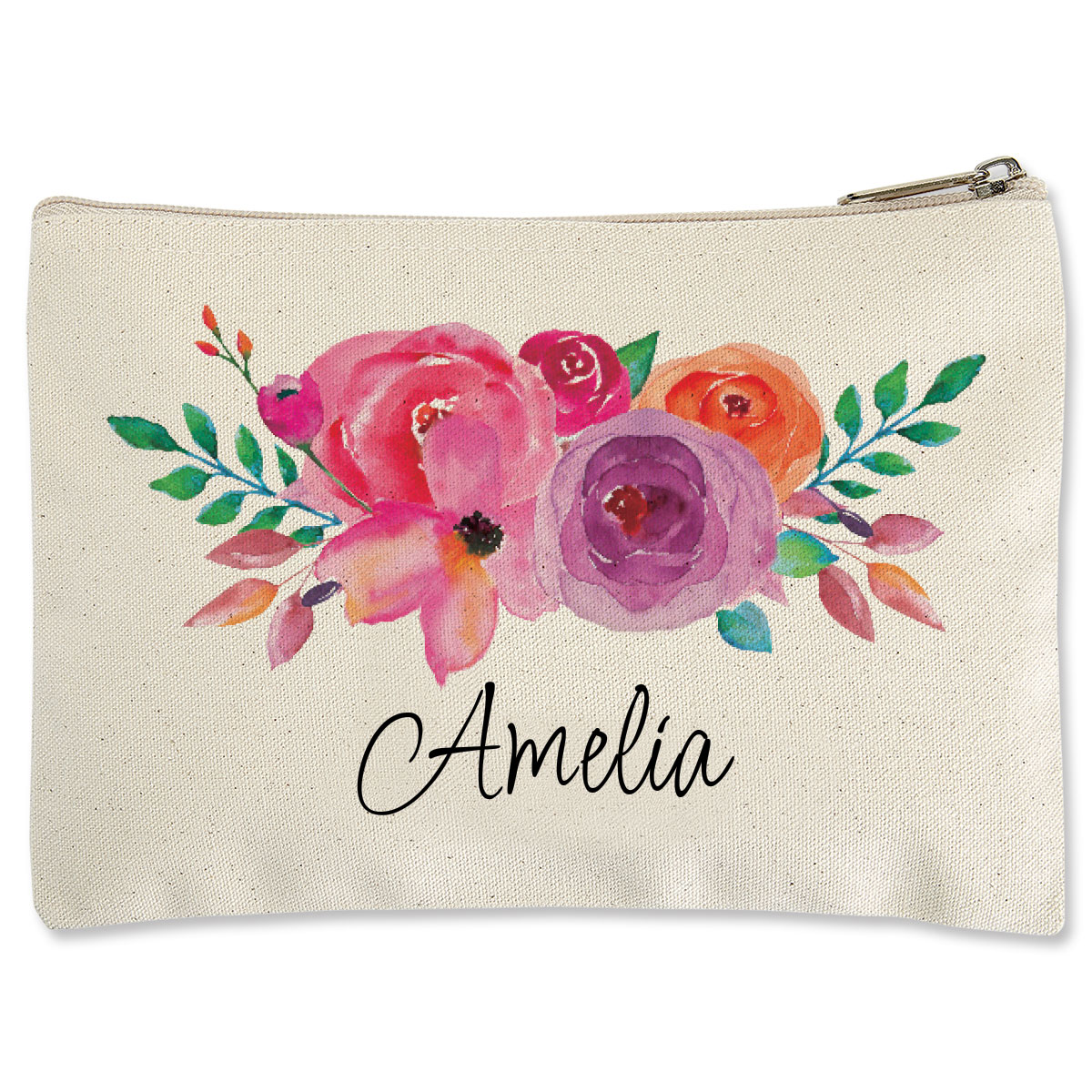 Image of Custom Floral Name Zippered Pouch