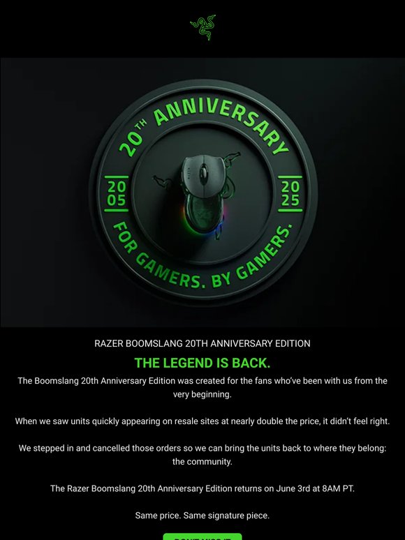 The Legend is Back: Razer Boomslang 20th Anniversary Edition