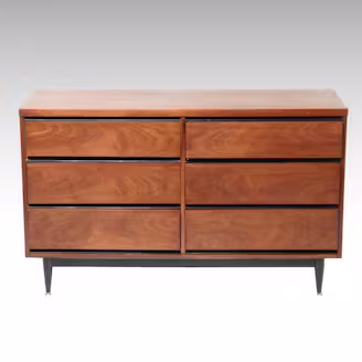 Mid Century Modern Walnut Six-Drawer Chest, Mid-20th Century