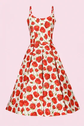 Priscilla Red Rose Cotton Midi Dress