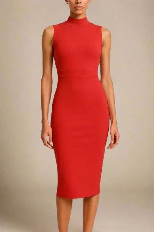 Grace Bandage Midi Dress - Lipstick Red