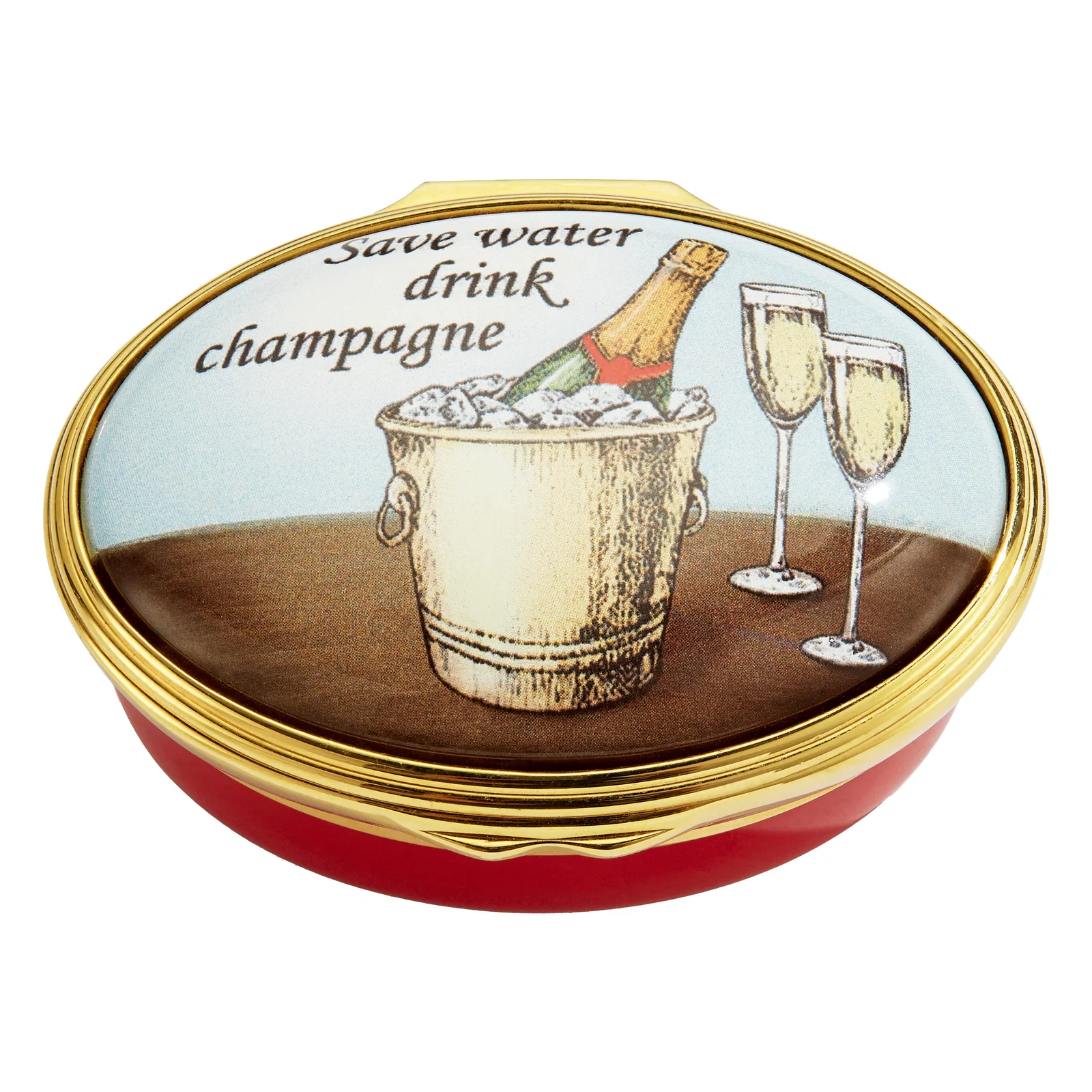 Image of "Save Water, Drink Champagne" Enamel Box