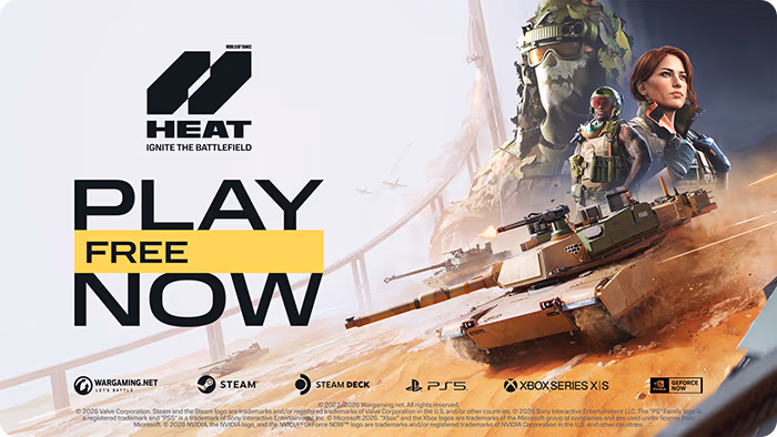 World of Tanks: HEAT. Ignite the Battlefield! Play free now on Wargaming.net; Steam; Steam Deck; PS5; XBOX Series X/S.