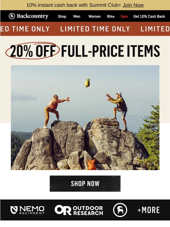 20% off full-price items is ON 🏁