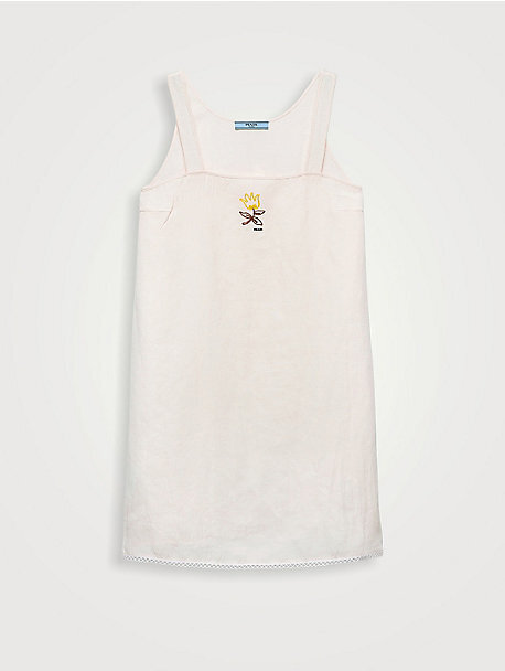 Embroidered Slubbed Fabric Mini-dress