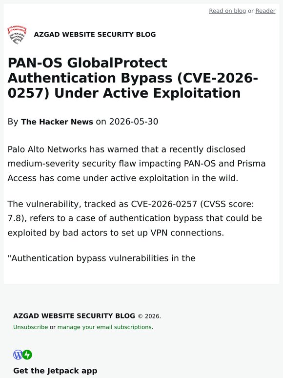 PAN-OS GlobalProtect Authentication Bypass (CVE-2026-0257) Under Active Exploitation